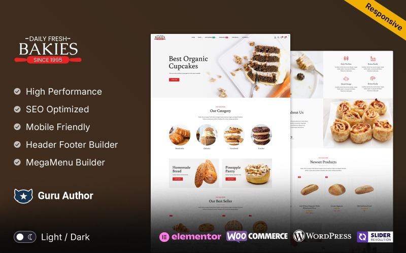 Bakies - 面包和小圆面包、饼干和巧克力、面包店和蛋糕店 WooCommerce 主题