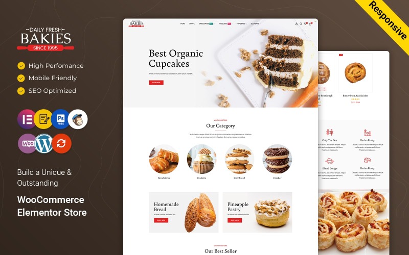 Bakies - Pão e Pães, Biscoitos e Chocolates, Padaria e Confeitaria WooCommerce Tema