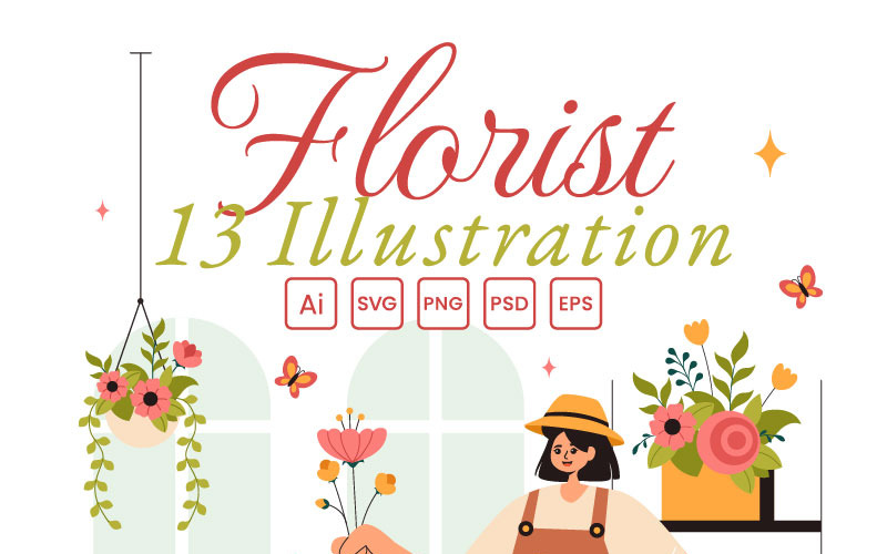 13 Profesyonel Çiçekçi Çalışma İllüstrasyonu