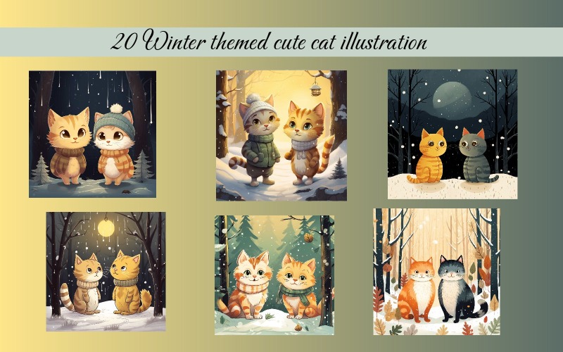 Illustrations de chats mignons sur le thème de l'hiver