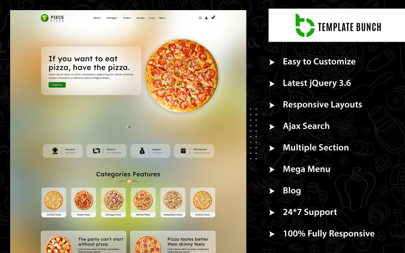 Piece Pizza – Reszponzív Shopify téma az e-kereskedelemhez