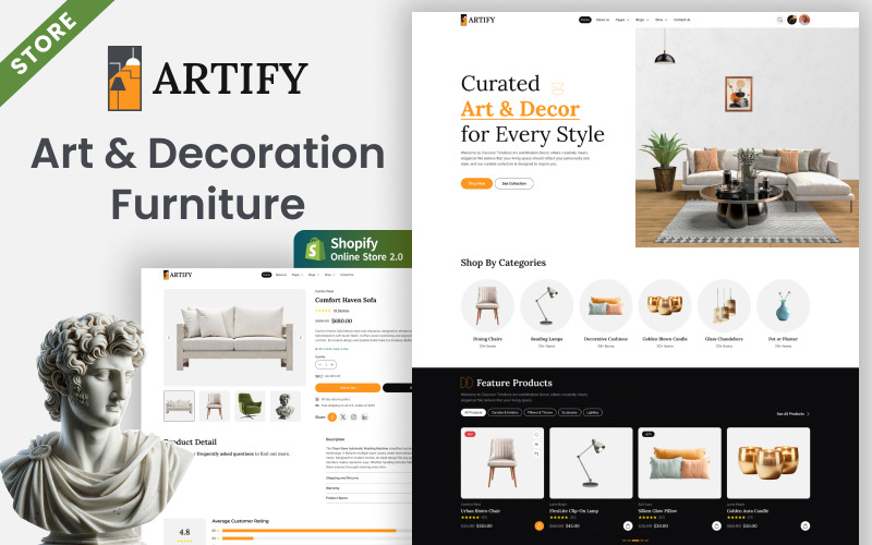 Artify - Tema Shopify per decorazioni per la casa, design d'interni, arti della pittura e negozi di mobili