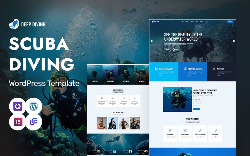 Глибоке занурення - Тема WordPress Elementor для школи підводного плавання та пригодницьких турів