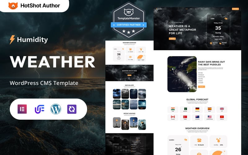 Humidité - Prévisions et mises à jour climatiques Thème WordPress Elementor