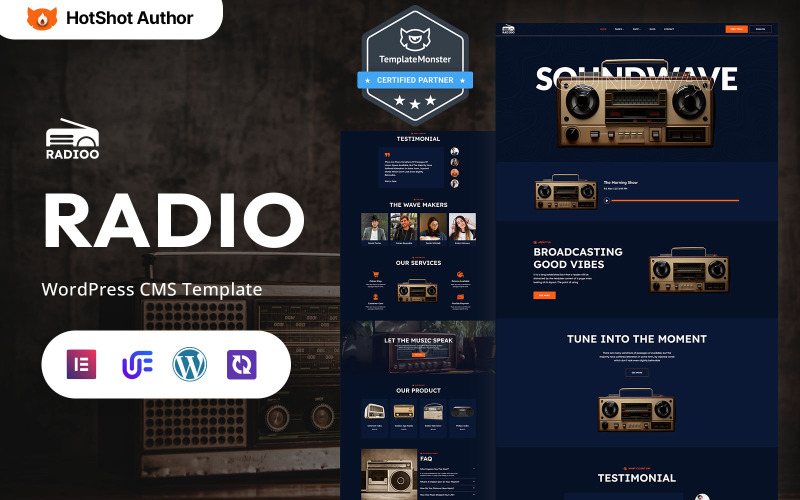 Radioo - Tema Elementor de WordPress para radio por Internet y radio moderna