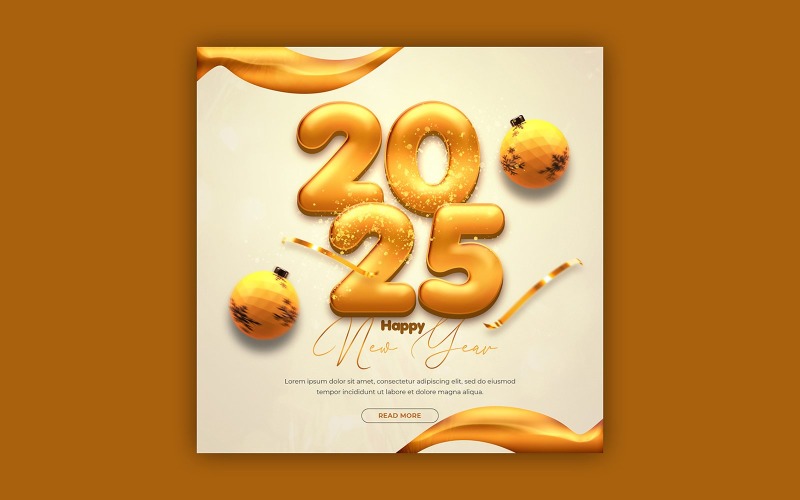 Plantilla de publicación en redes sociales para el feliz año nuevo 2025