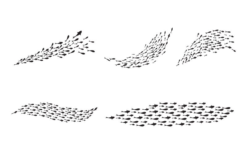 Ilustración dinámica de bandada negra de peces nadando V.1