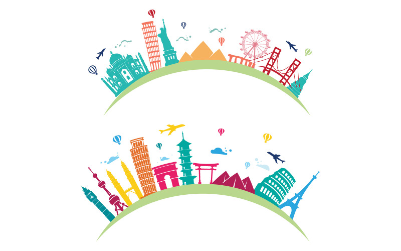 Modelo de design de ilustração de viagem de turismo ao redor do mundo V.2