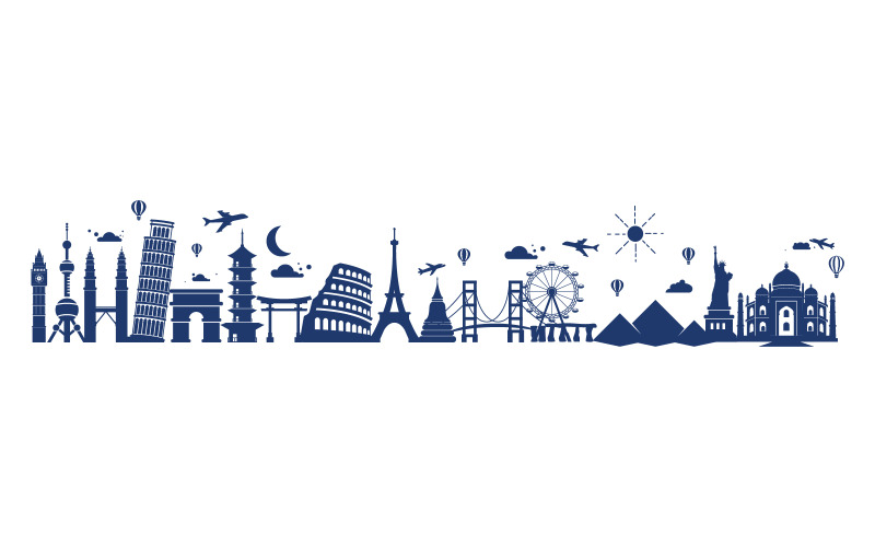 Modelo de design de ilustração de viagem de turismo ao redor do mundo V.4