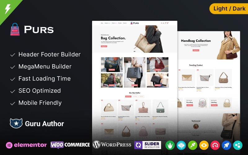 Purs - 钱包和手提包和皮包商店 WooCommerce WordPress 主题