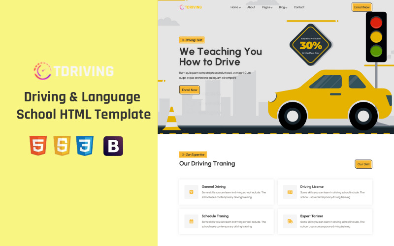 Tdriving - HTML-sjabloon voor rij- en taalschool