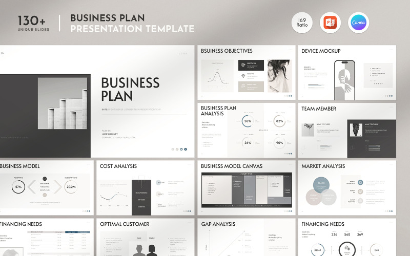 Minimal Business Plan Presentation Template Canva