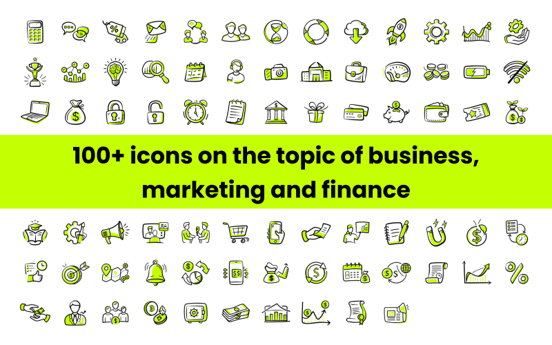 Uitgebreide iconenset: zaken, marketing en financiën
