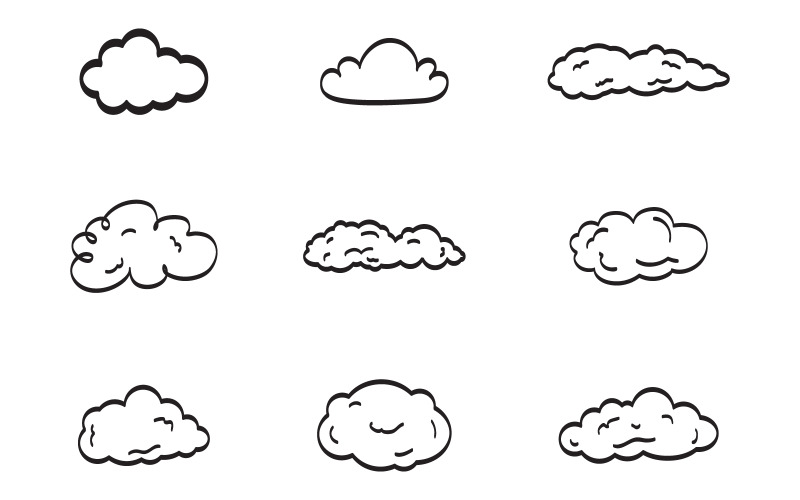 Бесплатный набор Doodle из нарисованных от руки облаков, изолированных для концептуального дизайна, векторная иллюстрация