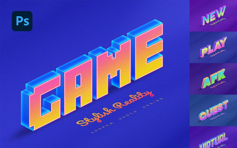 Effets de texte 3D pour jeux vidéo - 6 modèles Photoshop