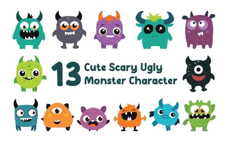 13 schattige enge lelijke monsterkarakters