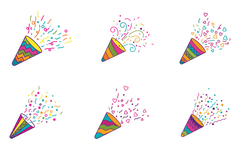 Illustrazione dell'icona della festa e della celebrazione della tromba, coriandoli Festive Party popper V.1