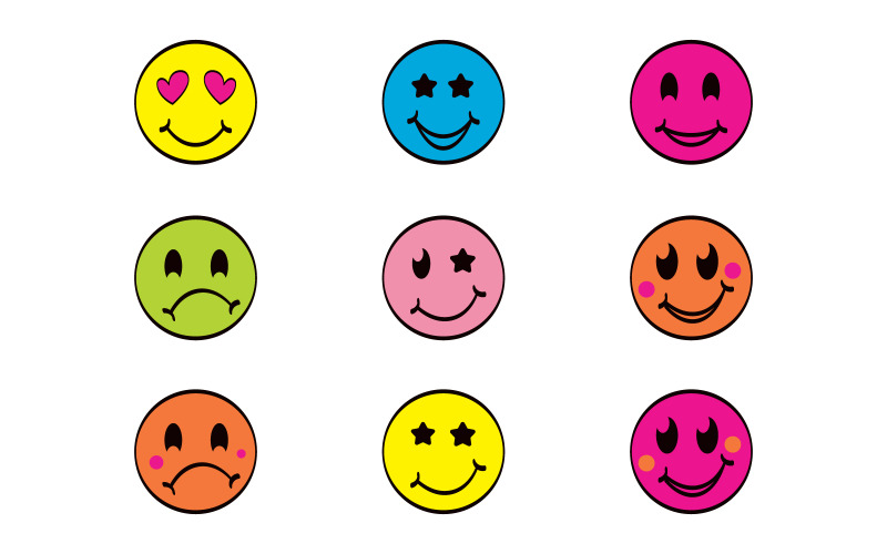Kézzel rajzolt retro smiley emoji stock illusztráció tervezősablon