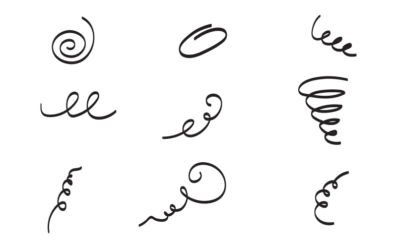 Kostenloses Set von Spiralen Vektor-Illustration Hand gezeichnet Design-Vorlage