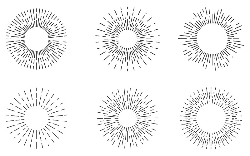Rayon de soleil vintage. Ensemble d'icônes vectorielles de lignes de rayons de soleil V.11