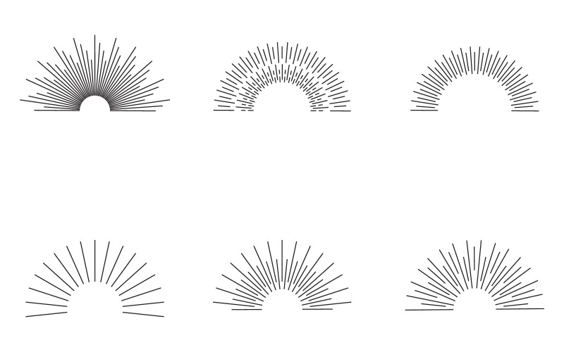 Rayon de soleil vintage. Ensemble d'icônes vectorielles de lignes de rayons de soleil V.6