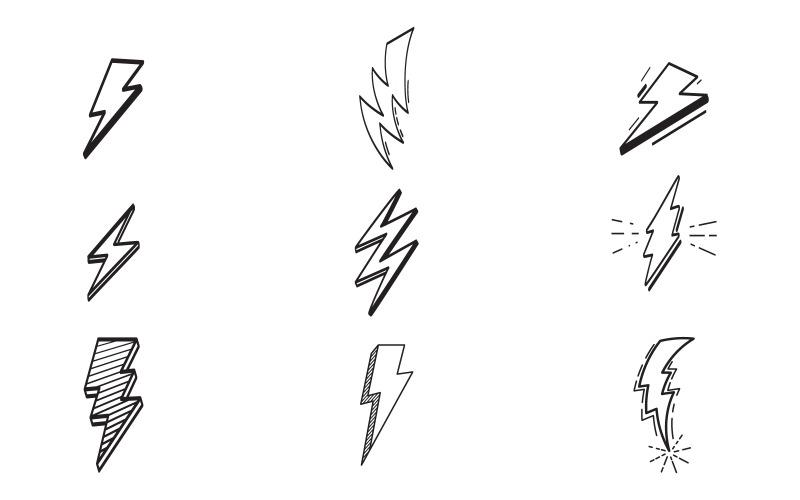 Set di modelli di progettazione disegnati a mano di illustrazioni vettoriali di fulmini