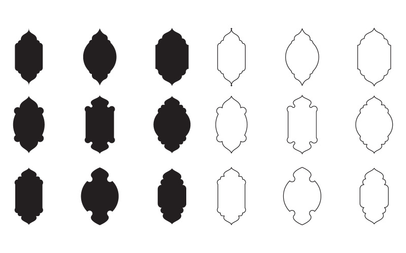 Silhouettes de formes arabes pour modèle de conception d'arc de fenêtre ou de porte v.1