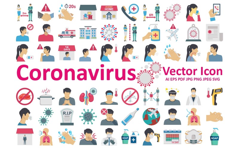 Tydliga och informativa Coronavirus-ikoner för medvetenhetsmaterial