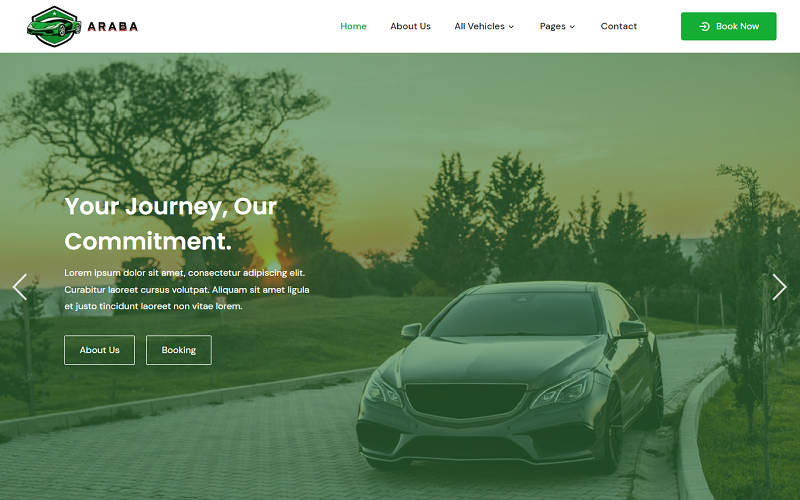 Araba - Auto, fiets, taxi, voertuig, rit delen verhuur en boeking Elementor WordPress-thema
