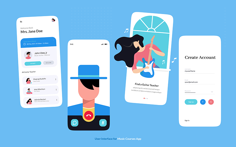 Interfaccia utente per l'applicazione mobile del corso di musica online