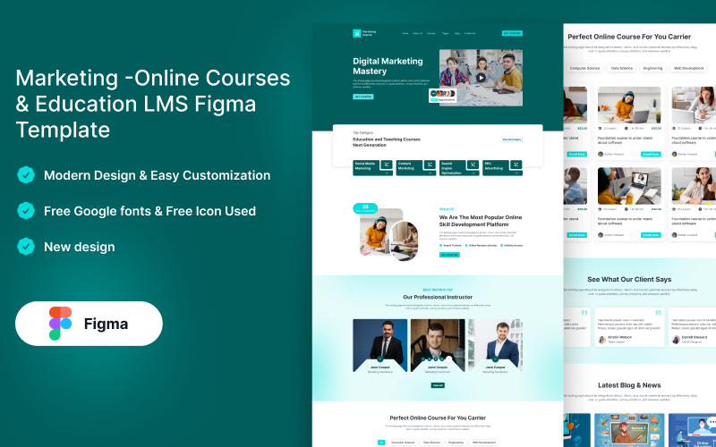 Plantilla Figma para LMS de cursos y educación en línea de marketing