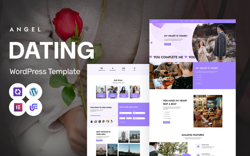 Angel – платформа для знайомств і служба зв’язків, тема WordPress Elementor