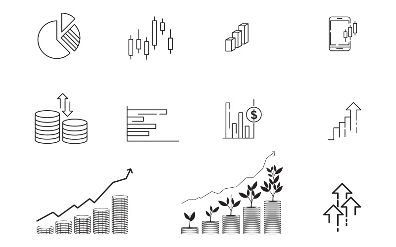Business finans tillväxt lager investeringar ikon illustration designmall