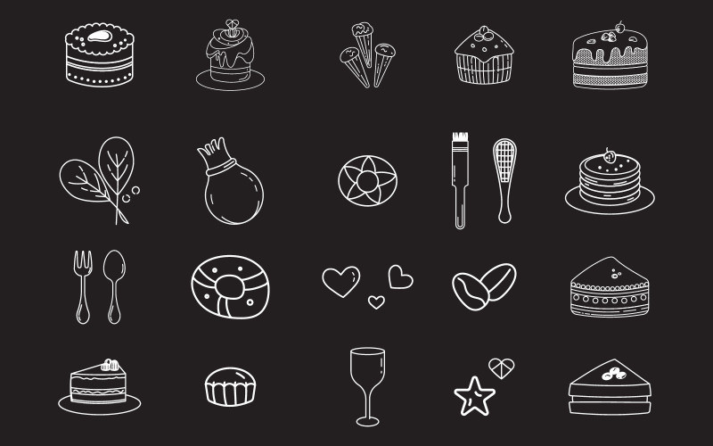 Disegno vettoriale di arte lineare con simpatici scarabocchi di torte e cupcake modello di design v.2
