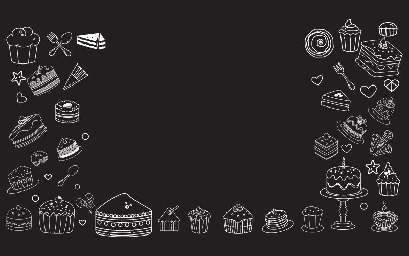 Lijnkunst vectorontwerp met schattige krabbels van taarten cupcakes ontwerp sjabloon v.4