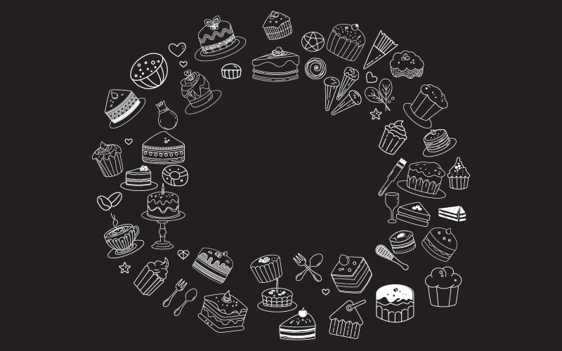 Line art vector design aranyos doodles sütemények cupcakes tervezősablon v.5