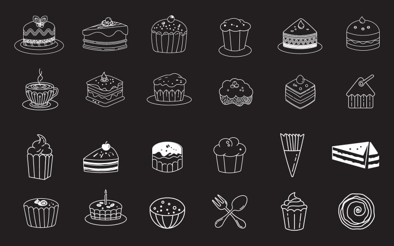 Line art vektor design aranyos doodles sütemények cupcakes tervezősablon v.1