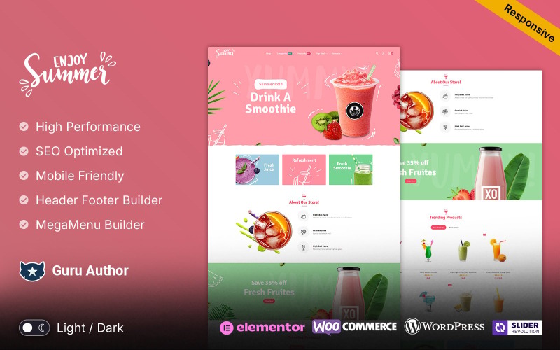 Літо – морозиво, напої, соки та шейки WooCommerce Тема Wordpress