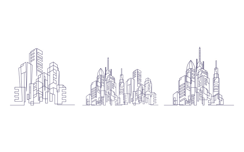 Modèle de conception d'illustration de skyline de ville moderne du futur numérique v.1