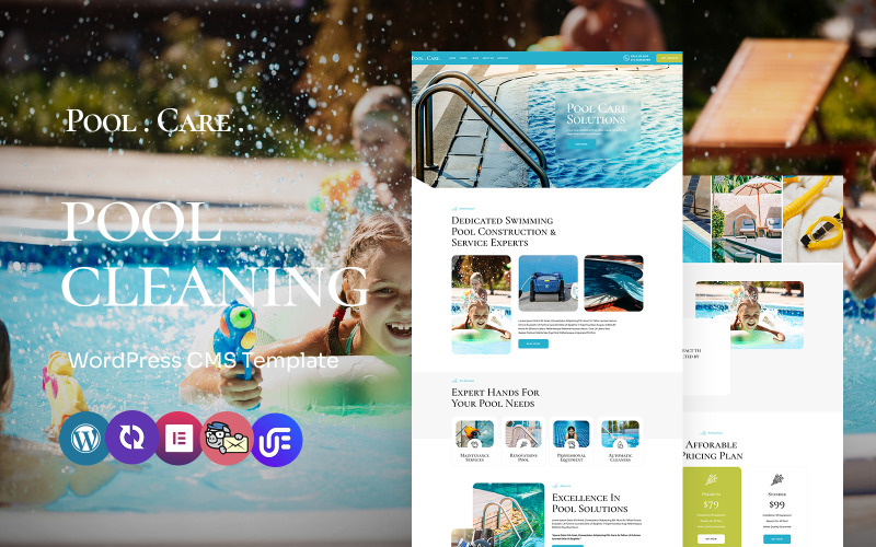Poolcare – сучасна служба очищення та обслуговування басейнів, тема WordPress Elementor
