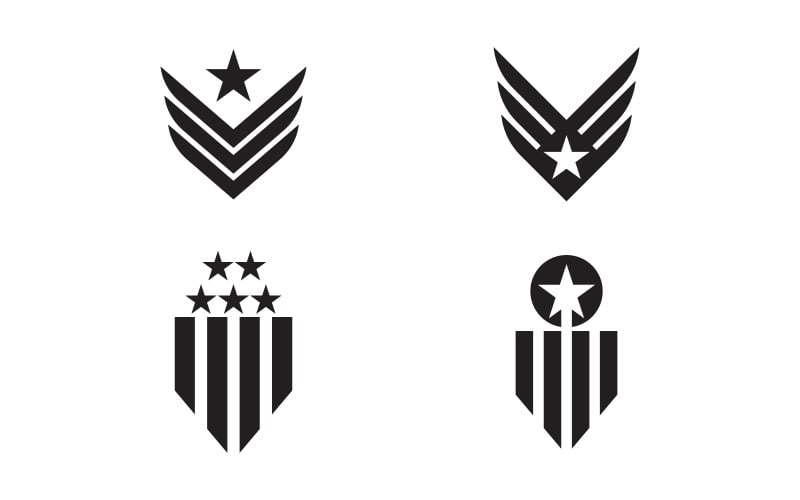Ícones de Emblemas Militares. Design Preto Plano. Ilustração Vetorial. stock illustration v.4