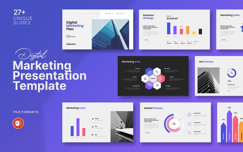 Modelo de apresentação de PowerPoint de plano de marketing digital