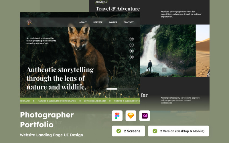 Page de destination du portfolio de photographie moderne