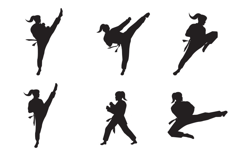 Taekwondo sport ikon svart siluett vektor illustration design mall v.1