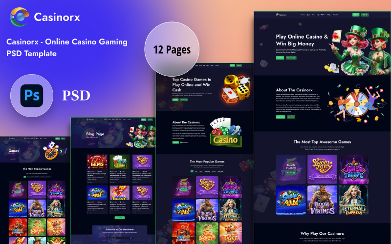 Casinorx - Çevrimiçi Casino Oyun PSD Şablonu