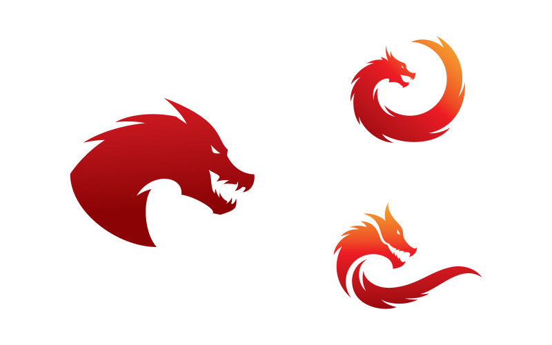 带渐变色的龙头插图，龙标志矢量图标 13