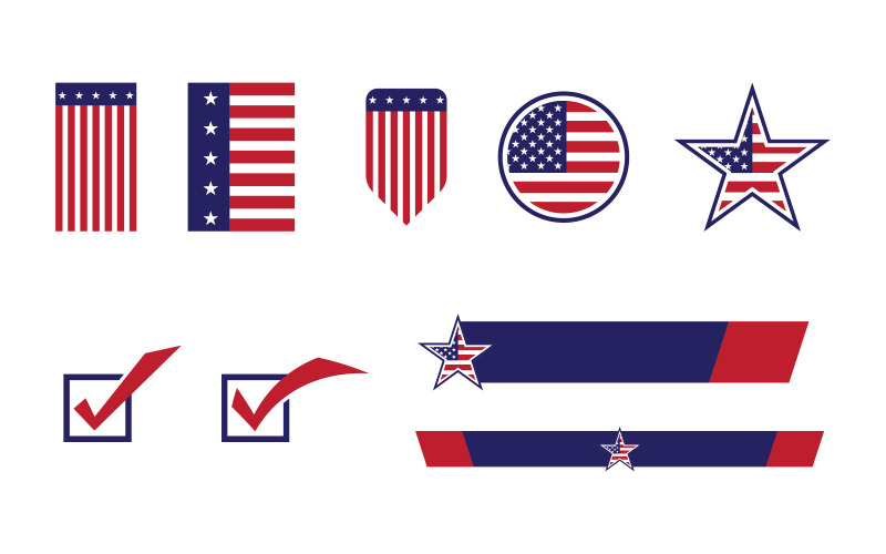 Amerikai márka elem zászló ikonkészlet vektoros illusztráció tervezősablon v.4