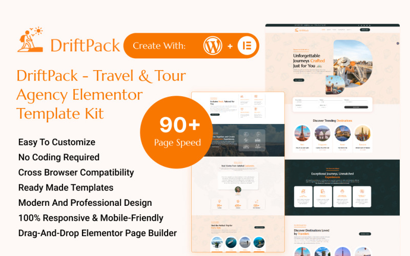 Driftpack - Kit de modelo Elementor para agência de viagens e turismo