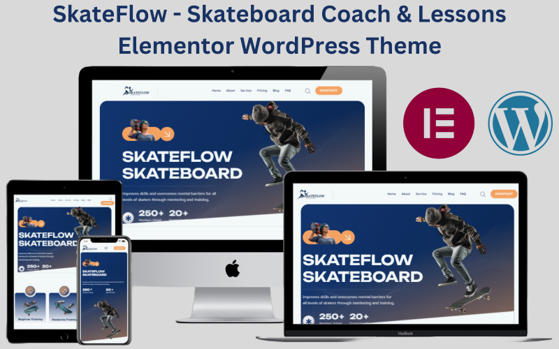 SkateFlow - Treinador de skate e aulas Elementor WordPress Theme