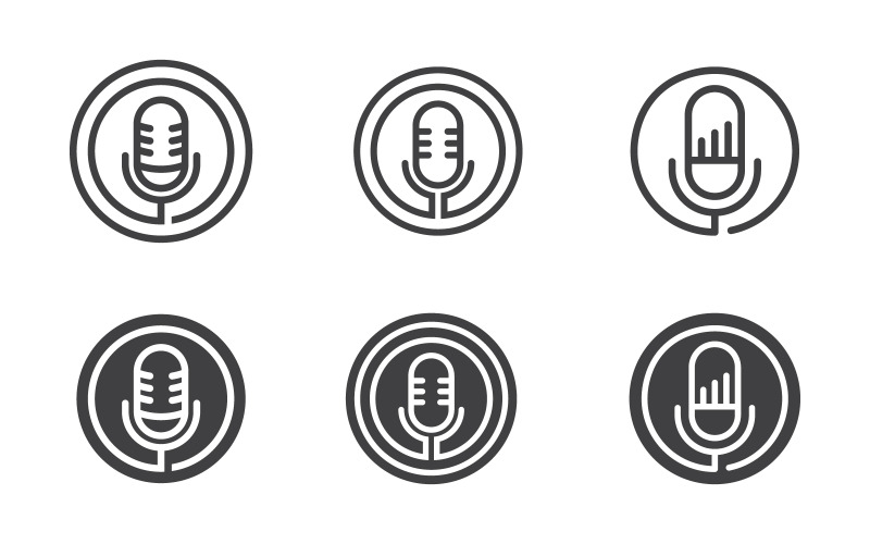 麦克风复古图标徽标播客矢量设计插图模板 v.3